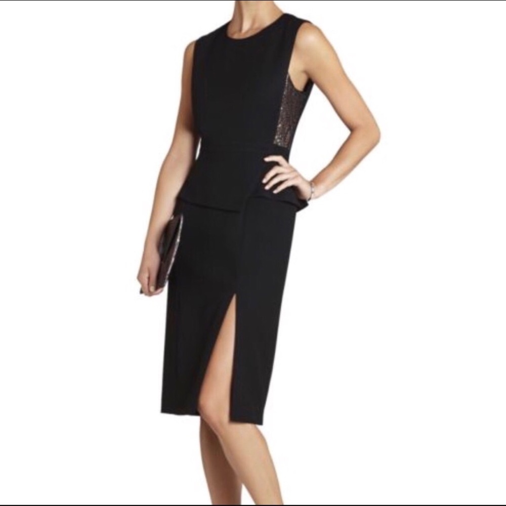 BCBG black peplum dress lace sides size 8
